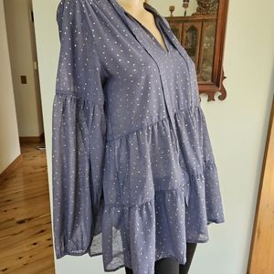 Women's Blue Blouse with Gold Accents